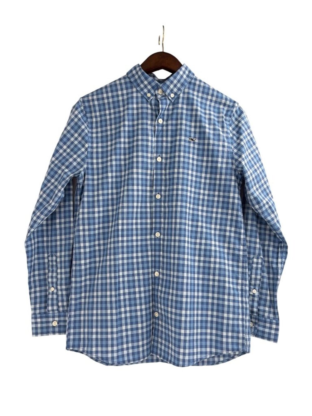 Vineyard Vines Youth Boys Large Blue Gingham Check Button Down Long Sleeve Shirt